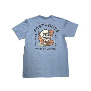 NWT Fasthouse Mens Band of Misfits Skull Snake Graphic T-Shirt Blue Size Medium